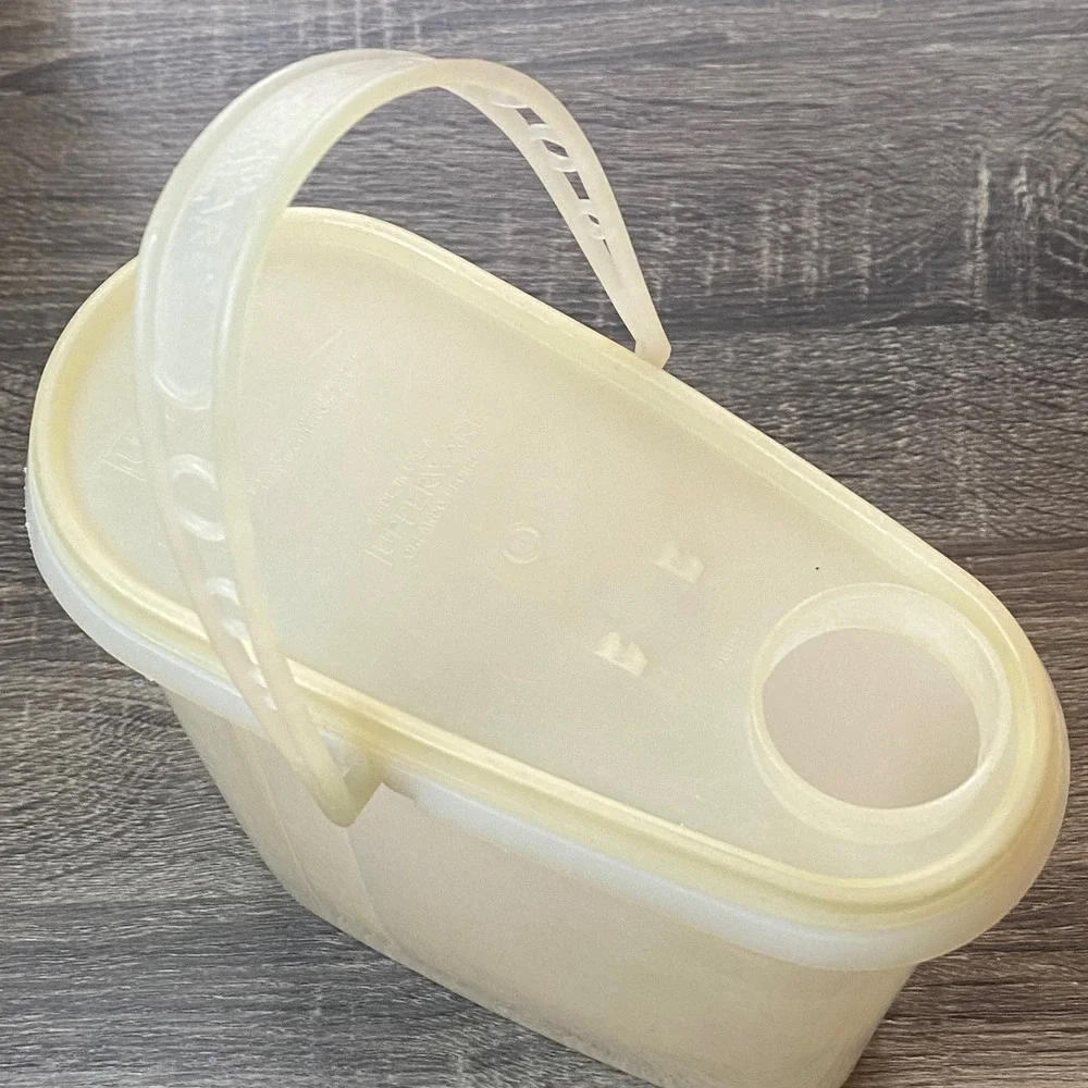 Vintage Tupperware Slim Pitcher 3‎ Canister 2 lid Set Sheer Cream USA
